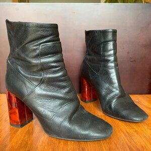 Topshop Black Leather Tortoise Shell Heel Ankle Booties